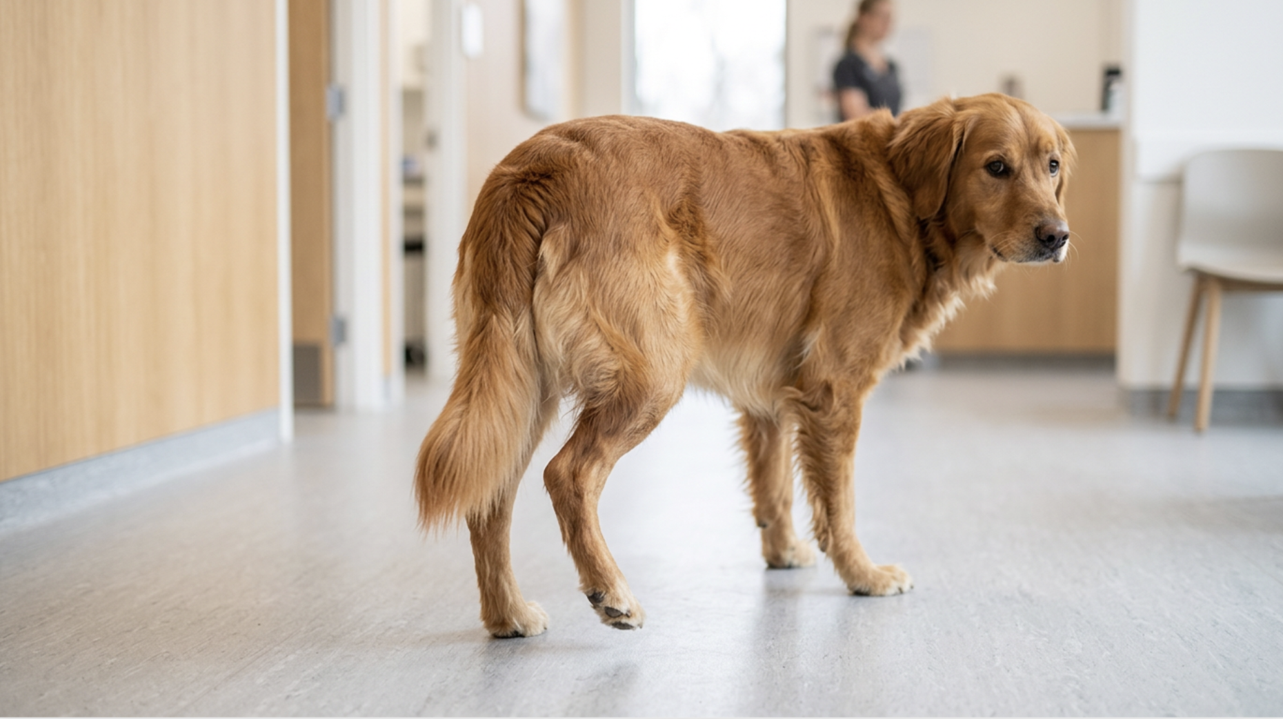 Cão em avaliação ortopédica do quadril antes de colocefalectomia