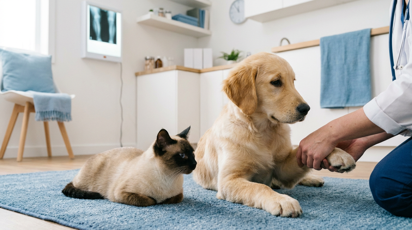 Filhote de cão em avaliação de deformidade angular dos membros