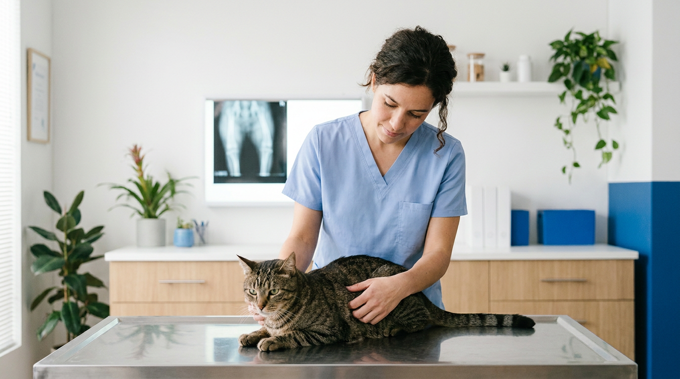 Gato em avaliação ortopédica por suspeita de pseudoartrose